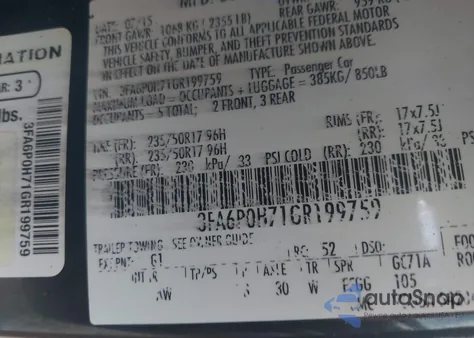 2016 Ford Fusion Se из США, поврежденный, VIN 3FA6P0H71GR199759